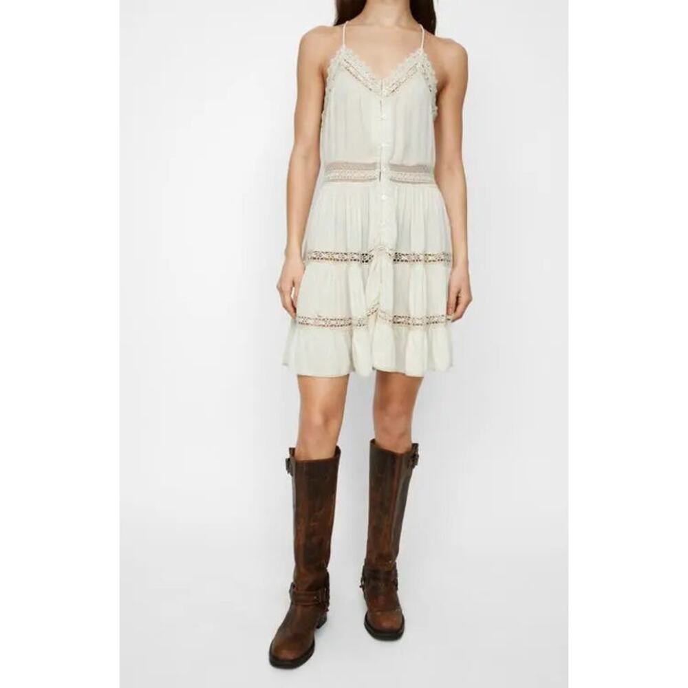 Nasty Gal Lace Dobby Button Front Sz 6 Ecru Boho Cottagecore